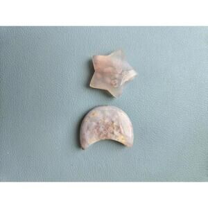 Star and Moon Flower Agate Carving Palm Stone Crystals
